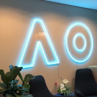 Custom Neon® light blue logo at @ausopen offices