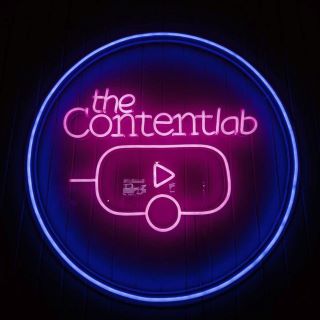 Pink & blue Custom Neon® logo @thecontentlab