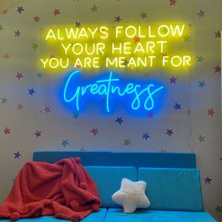 Always follow you heart Custom Neon® kids room sign in blue & yellow
