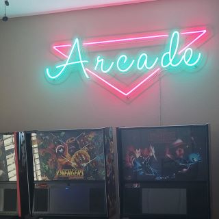 Custom Neon® LED arcade sign in pink and ice blue