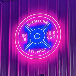 Gym logo in pink & blue @barbell_88 by Custom Neon®