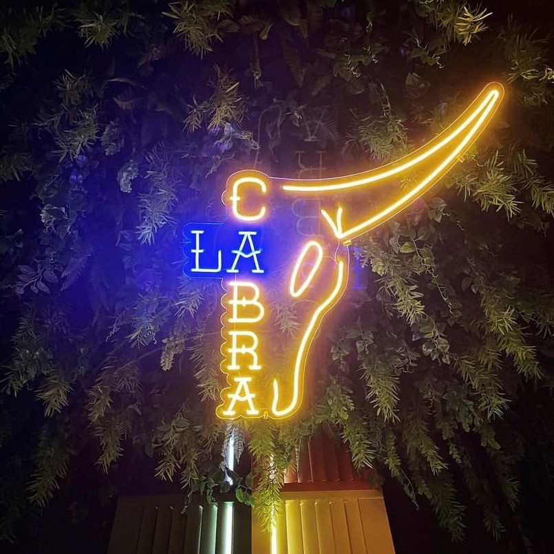 Modern LED neon restaurant sign @lacabramexican