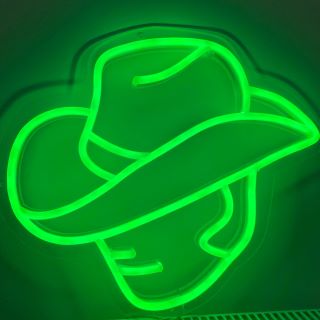 Green Custom Neon® cowboy face with hat