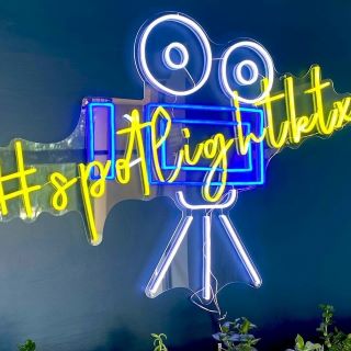 Blue & yellow hashtag logo sign @spotlightktx by Custom Neon®