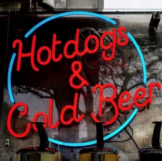 Hotdogs & Cold Beer blue & red Custom Neon® sign @wildbillsbeachdogs