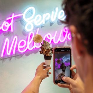 Ice cream shop blue & pink photo wall sign @aquas_au by Custom Neon®