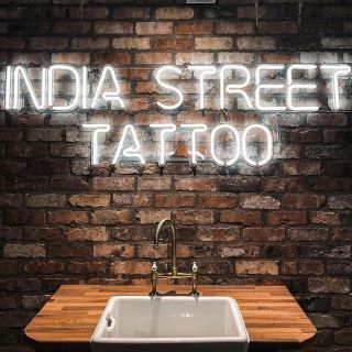 Studio name sign by Custom Neon® for @indiastreettattoo