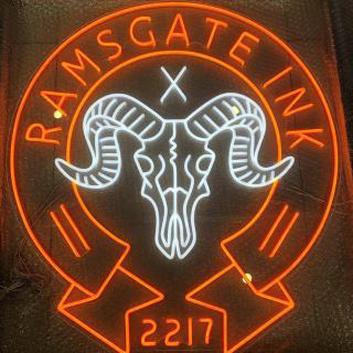 Orange & white Custom Neon® logo sign @ramsgate_ink