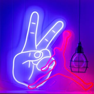 Custom Neon® peace hand sign & basketball player