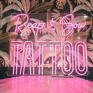 Pink Custom Neon® logo for @reap_and_sow_tattoo