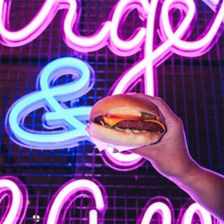 Custom Neon® blue & pink fast food restaurant sign @bossburger 
