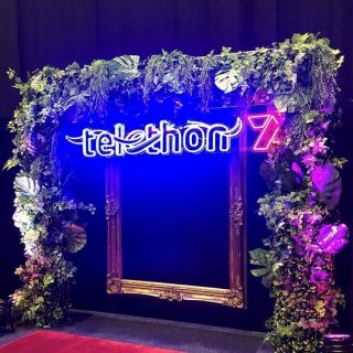Blue & red Custom Neon® logo selfie sign @telethon7
