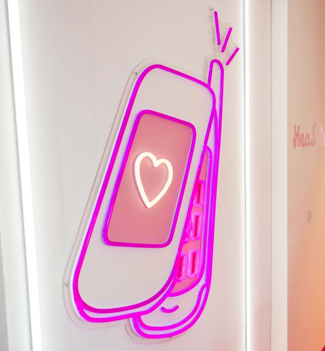 Flip phone Custom Neon® art made exclusively for the Love Island Australia Villa