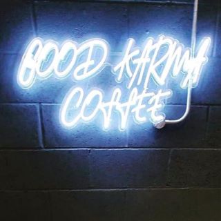 Custom Neon® white coffee shop name sign @goodkarma