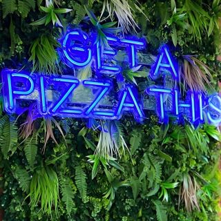 Get a Pizza This blue Custom Neon® outdoor pizze parlor sign @maxwellspizza