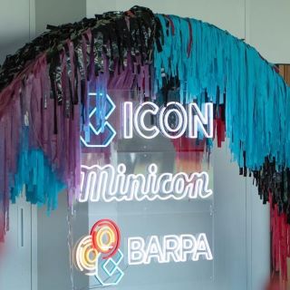 Custom Neon® event signs on streamer arch @icon.co @lettuceandco