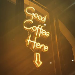 Good Coffee Here directional window sign by Custom Neon® @mteliza_village