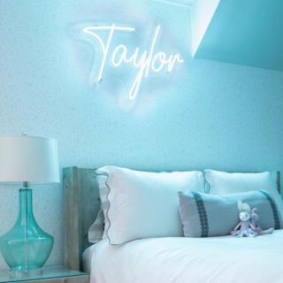 Blue Custom Neon® bedroom name sign @andrea_sinkin @loaustinphoto