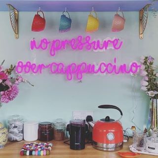 Pink Custom Neon® No Pressure Over Cappuccino sign