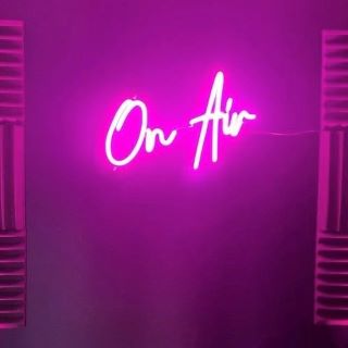 Custom Neon® pink On Air sign in recording studio @andrew_goddard_singer
