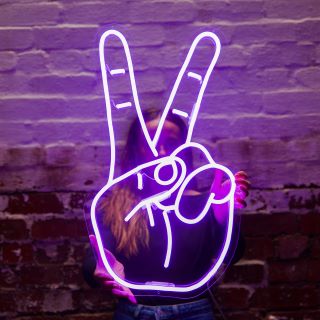 Purple peace hand neon sign by Custom Neon®