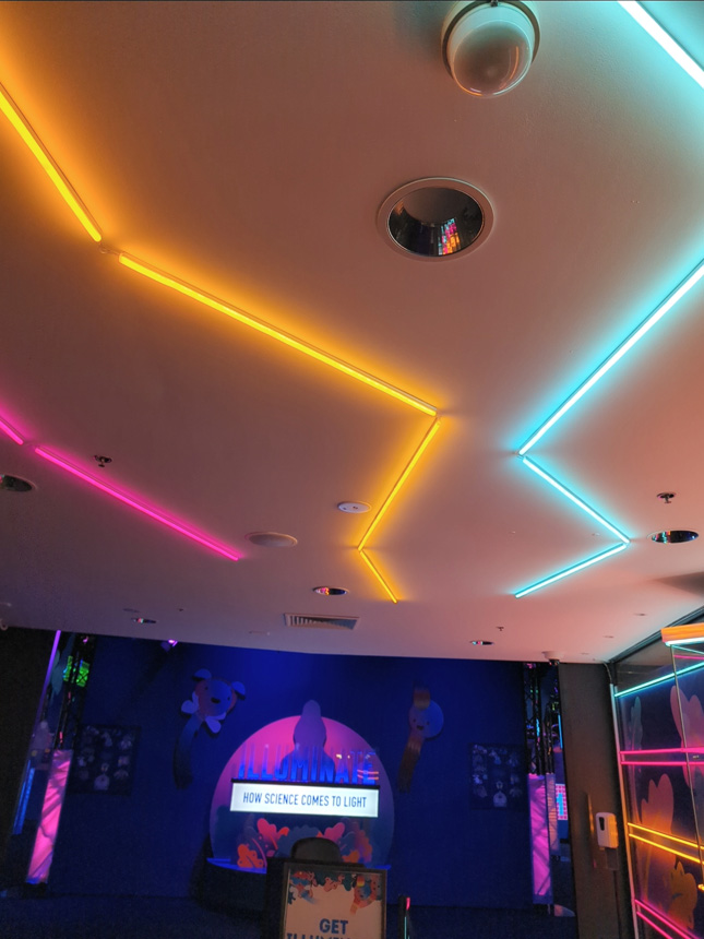 Custom Neon ceiling signs @scienceworks_melb