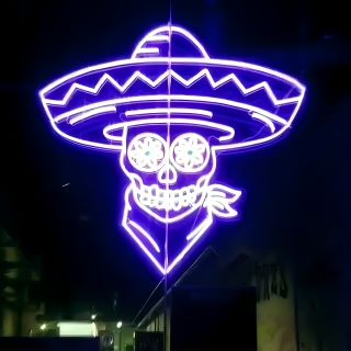 Purple Custom Neon® Skull Sombrero Mexican restaurant logo sign @bobbydres