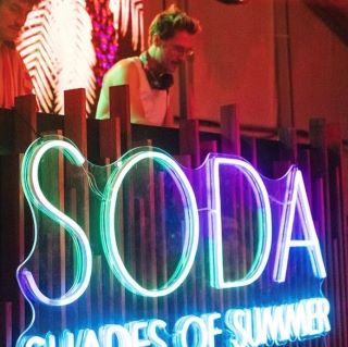 Custom Neon® large Soda Shades logo sign for @sodashades event