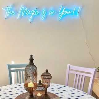 Light Blue Custom Neon® The Magic is in You quote sign in the dining room @little_witchlings