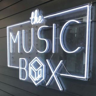 Custom Neon® white recording studio logo sign @themusicboxlft