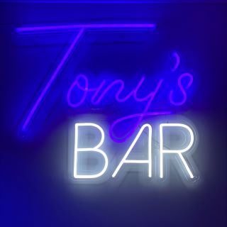 White & blue personalized Custom Neon® Tony's Bar sign