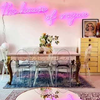 Custom Neon® pink Airbnb home name sign @voguehouse