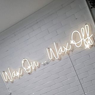Wax on wax off white Custom Neon® quote sign for @makeupartisttanyagolden