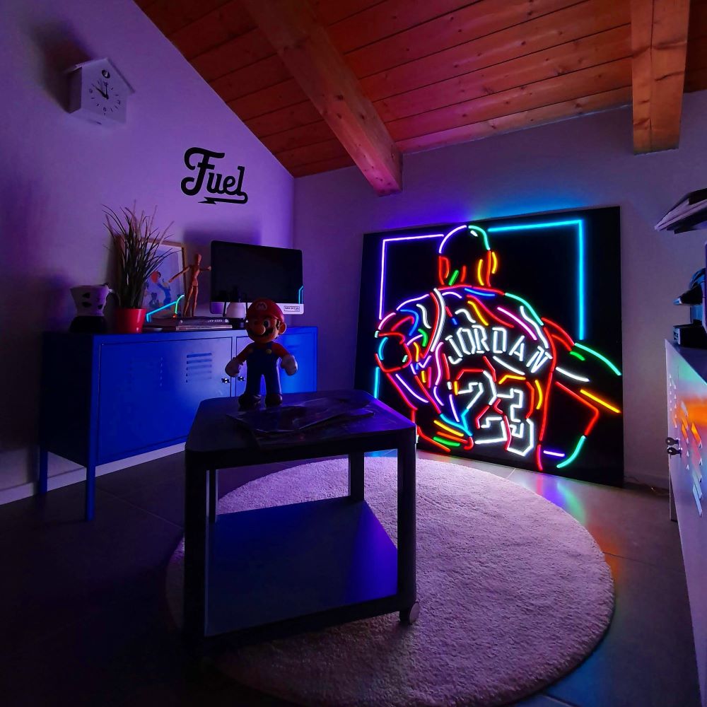 Multi-colored Michael Jordan jersey neon artwork by Custom Neon®