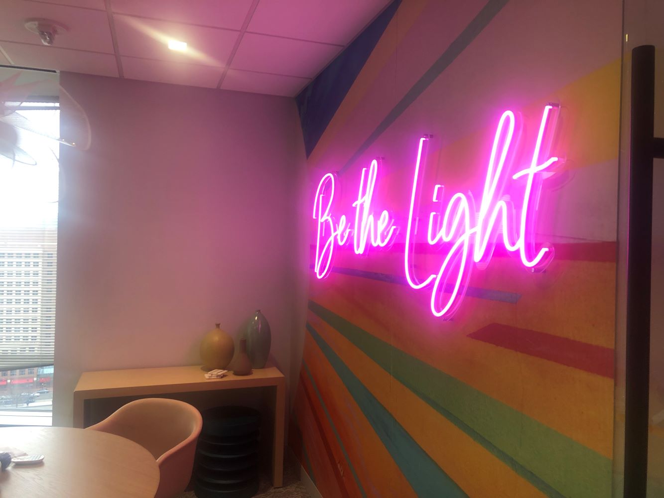 Custom Neon® pink Be the Light office sign @insight_global