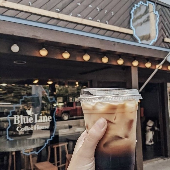 Tropical blue Custom Neon® outdoor logo @bluelinecoffeehouse