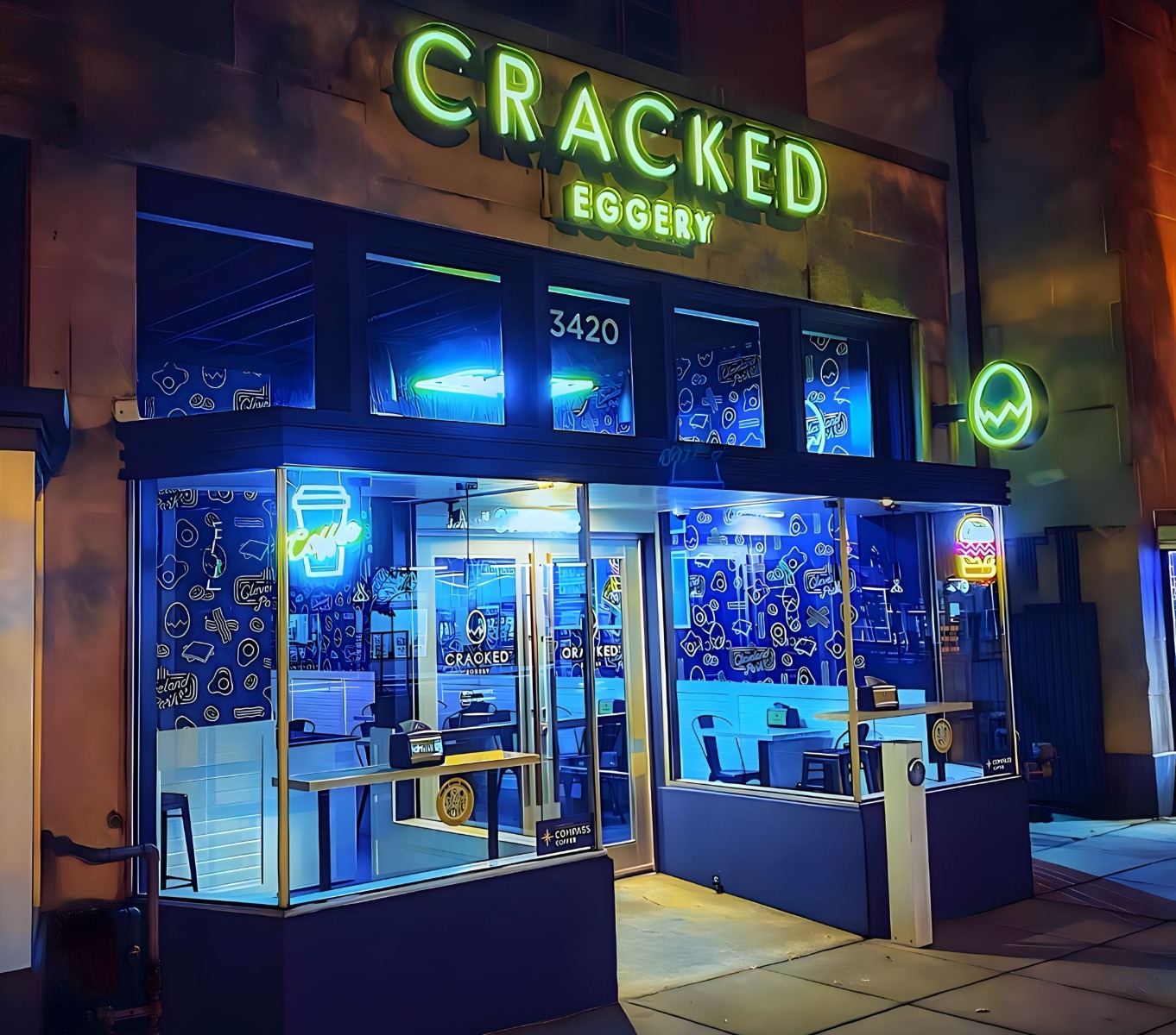 Custom Neon® indoor and window signage @crackedeggery