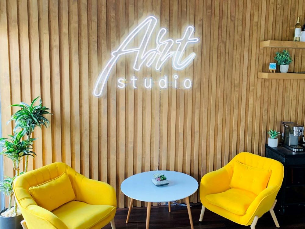 Custom Neon® branded sign for the Art Studio at caldentalarts.com