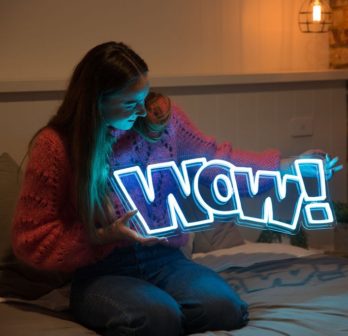 Blue WOW sign by Custom Neon® 