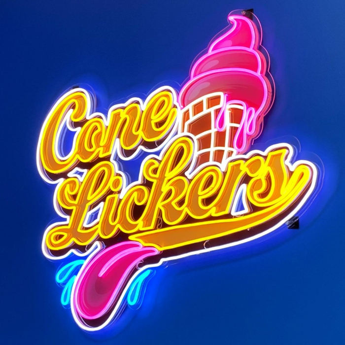 Colorful Custom Neon™ logo in LED neon flex with UV printed backboard @conelickers