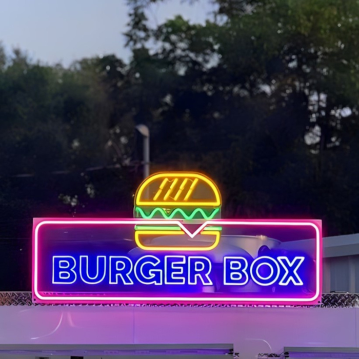 Custom Neon® colorful rooftop burger van logo sign @loveburgerbox