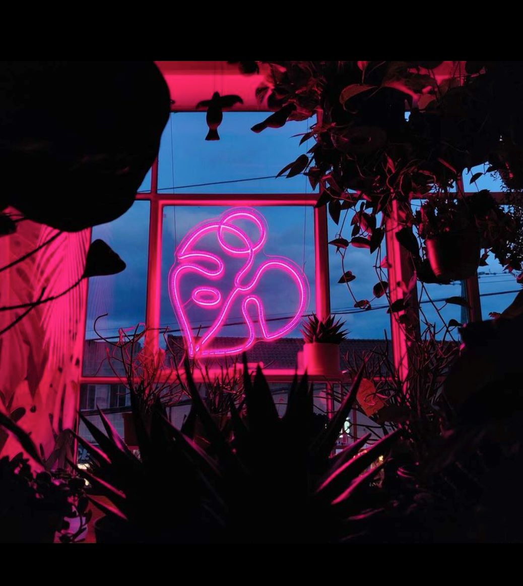 Dark pink Custom Neon® line art logo @indigroplants