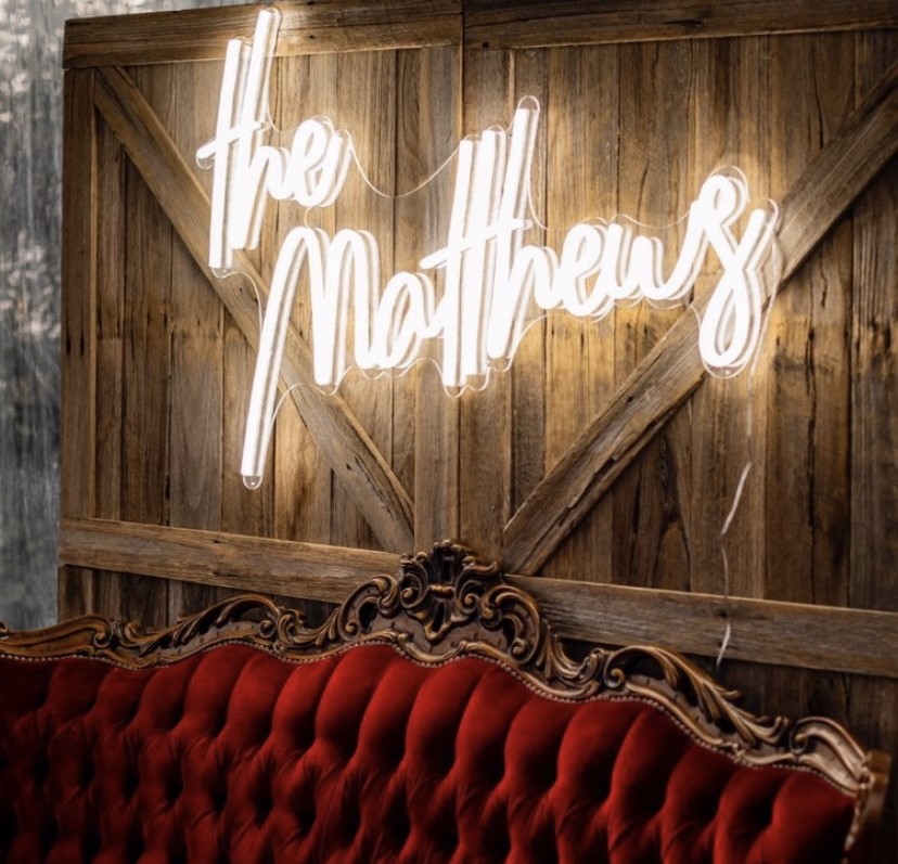 Custom Neon® soft white wedding name sign @charmatthews