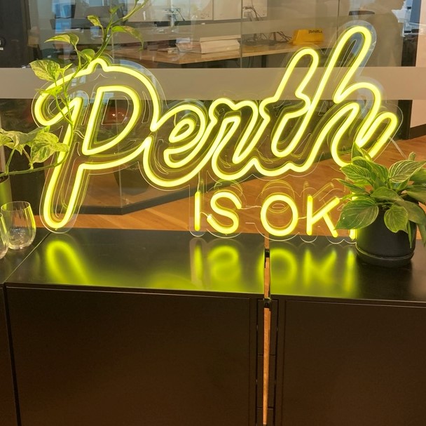 Custom Neon® lemon yellow logo sign @perthisok
