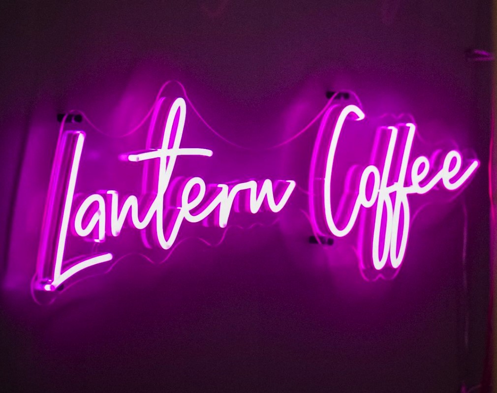 Custom Neon® dark pink cafe sign @lanterncoffeebar