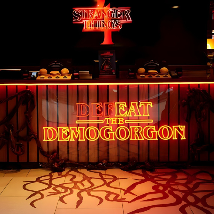 Custom Neon™ red Defeat the Demogorgon sign @grilldburgers @seekeragency