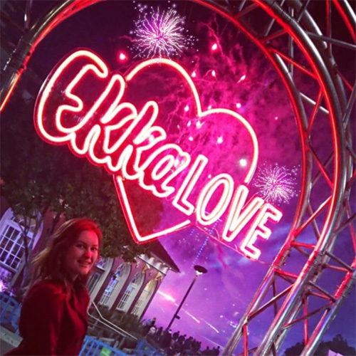 Custom Neon® red festival sign on metal archway @ekkalove
