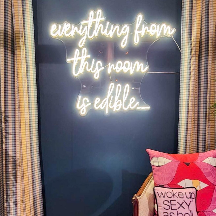 Large white Custom Neon® kitchen quote sign @therathproject