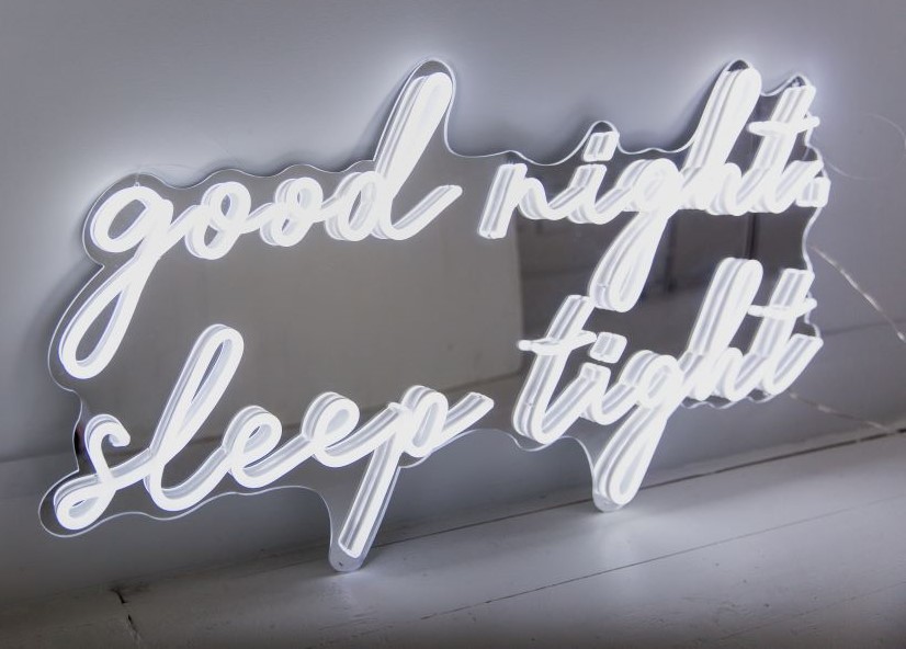 Good Night Sleep Tight white Custom Neon® sign with mirror backing