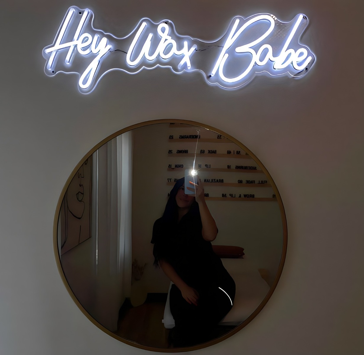 Hey Wax Babe white Custom Neon® sign @waxedkc